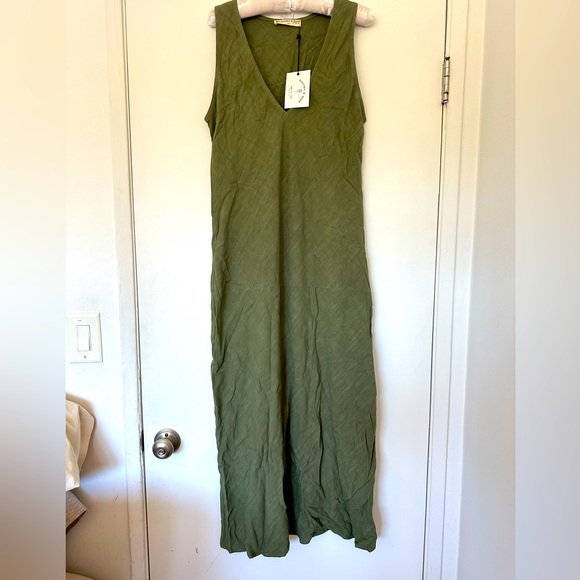 Women’s Peyton Linen Dress – Olive | Electric & Rose Dresses XL - Picture 4 of 5